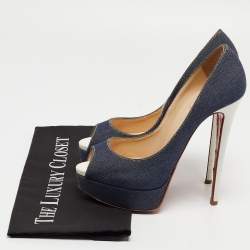 مملوكة مسبقًا Christian Louboutin Blue Denim Lady Peep Pumps Size 38.5