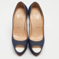 مملوكة مسبقًا Christian Louboutin Blue Denim Lady Peep Pumps Size 38.5
