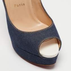 مملوكة مسبقًا Christian Louboutin Blue Denim Lady Peep Pumps Size 38.5