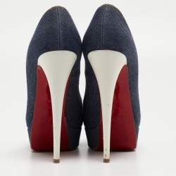 مملوكة مسبقًا Christian Louboutin Blue Denim Lady Peep Pumps Size 38.5