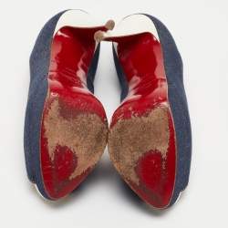 مملوكة مسبقًا Christian Louboutin Blue Denim Lady Peep Pumps Size 38.5