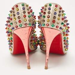 Christian Louboutin Multicolor Leather Pigalle Spikes Pumps Size 38.5