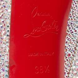 Pre Owned Christian Louboutin Silver Suede Crystal Embellished Daffodile Pumps Size 38.5