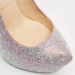 Pre Owned Christian Louboutin Silver Suede Crystal Embellished Daffodile Pumps Size 38.5