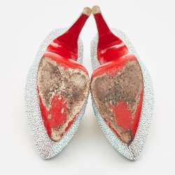 Pre Owned Christian Louboutin Silver Suede Crystal Embellished Daffodile Pumps Size 38.5