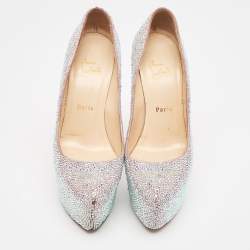 Pre Owned Christian Louboutin Silver Suede Crystal Embellished Daffodile Pumps Size 38.5