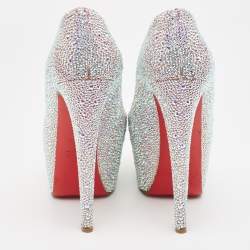 Pre Owned Christian Louboutin Silver Suede Crystal Embellished Daffodile Pumps Size 38.5