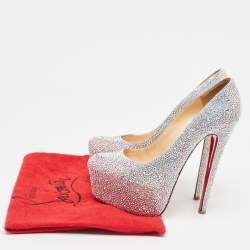 Pre Owned Christian Louboutin Silver Suede Crystal Embellished Daffodile Pumps Size 38.5