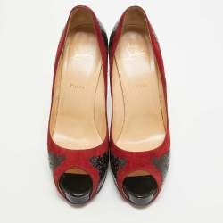 Pre Owned Christian Louboutin Red/Black Suede and Laser Cut Patent Veramucha Pumps Size 41