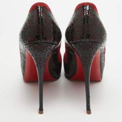 Pre Owned Christian Louboutin Red/Black Suede and Laser Cut Patent Veramucha Pumps Size 41
