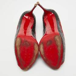 Pre Owned Christian Louboutin Red/Black Suede and Laser Cut Patent Veramucha Pumps Size 41