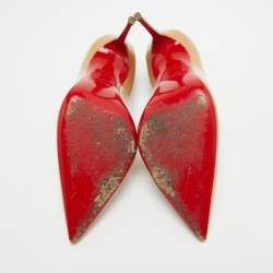 Pre Owned Christian Louboutin Beige Patent Leather Kate Pumps Size 37.5