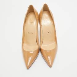 Pre Owned Christian Louboutin Beige Patent Leather Kate Pumps Size 37.5