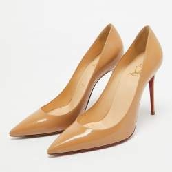 Pre Owned Christian Louboutin Beige Patent Leather Kate Pumps Size 37.5