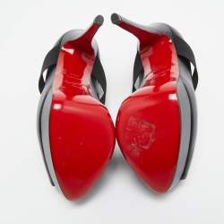 Christian Louboutin Black Leather and Elastic Cross Strap Platform Peep Toe Pumps Size 38.5