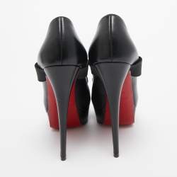 Christian Louboutin Black Leather and Elastic Cross Strap Platform Peep Toe Pumps Size 38.5