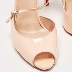 Christian Louboutin Light Pink Patent Leather Peep Toe D'orsay Sandals Size 38