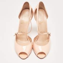 Christian Louboutin Light Pink Patent Leather Peep Toe D'orsay Sandals Size 38