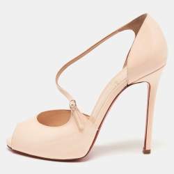 Christian Louboutin Light Pink Patent Leather Peep Toe D'orsay Sandals Size 38