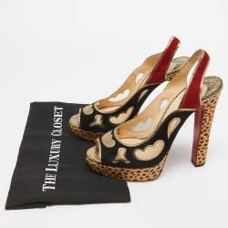 Christian Louboutin Multicolor Calf Hair and Suede Slingback Peep Toe Pumps Size 41     