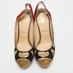 Christian Louboutin Multicolor Calf Hair and Suede Slingback Peep Toe Pumps Size 41     