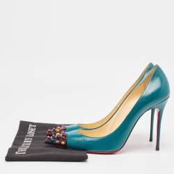 مملوكة مسبقًا Christian Louboutin Green Leather Geo Pumps Size 41