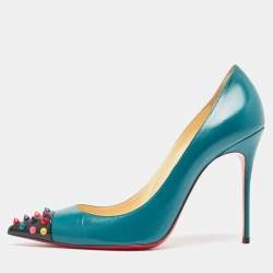 مملوكة مسبقًا Christian Louboutin Green Leather Geo Pumps Size 41