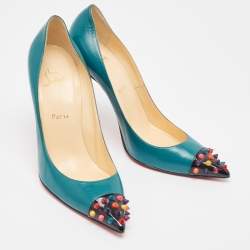 مملوكة مسبقًا Christian Louboutin Green Leather Geo Pumps Size 41