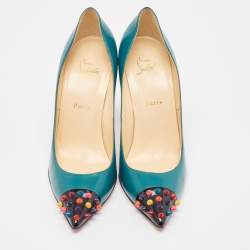 مملوكة مسبقًا Christian Louboutin Green Leather Geo Pumps Size 41
