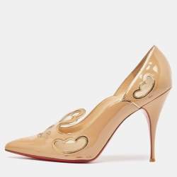 Pre Owned Christian Louboutin Beige Patent Leather Pointed Toe Pumps Size 41