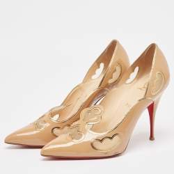 Pre Owned Christian Louboutin Beige Patent Leather Pointed Toe Pumps Size 41