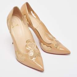 Pre Owned Christian Louboutin Beige Patent Leather Pointed Toe Pumps Size 41