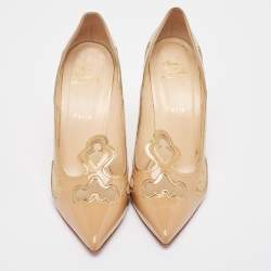Pre Owned Christian Louboutin Beige Patent Leather Pointed Toe Pumps Size 41