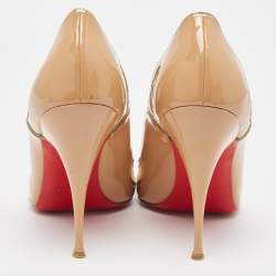 Pre Owned Christian Louboutin Beige Patent Leather Pointed Toe Pumps Size 41