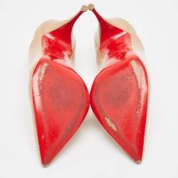 Pre Owned Christian Louboutin Beige Patent Leather Pointed Toe Pumps Size 41