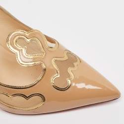 Pre Owned Christian Louboutin Beige Patent Leather Pointed Toe Pumps Size 41