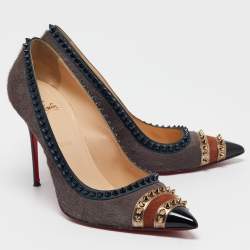 Christian Louboutin Multicolor Calf Hair and Leather Malabar Hill Spiked Pointed Toe Pumps Size 41