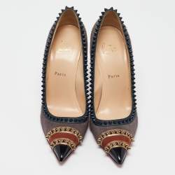 Christian Louboutin Multicolor Calf Hair and Leather Malabar Hill Spiked Pointed Toe Pumps Size 41