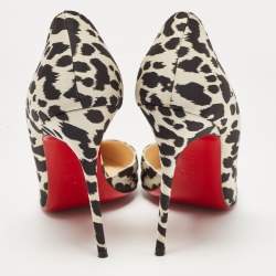 Pre Owned Christian Louboutin Black/White Leopard Print Fabric Iriza Pumps Size 41