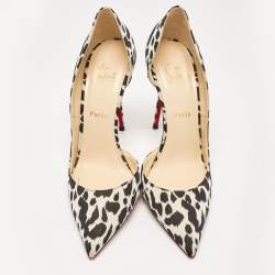 Pre Owned Christian Louboutin Black/White Leopard Print Fabric Iriza Pumps Size 41