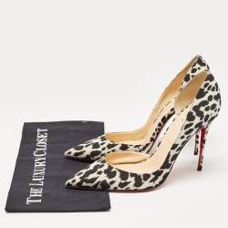 Pre Owned Christian Louboutin Black/White Leopard Print Fabric Iriza Pumps Size 41