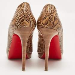 Pre Owned Christian Louboutin Brown Leather Animal Print Pumps Size 41