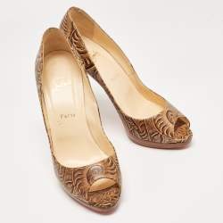 Pre Owned Christian Louboutin Brown Leather Animal Print Pumps Size 41