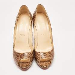 Pre Owned Christian Louboutin Brown Leather Animal Print Pumps Size 41