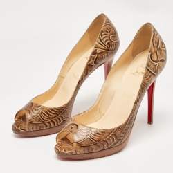 Pre Owned Christian Louboutin Brown Leather Animal Print Pumps Size 41
