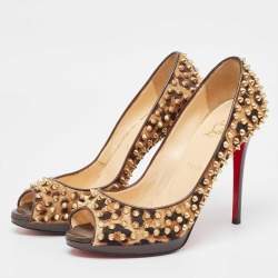 Christian Louboutin Brown Leopard Print Calfhair Yolanda Spike Pumps Size 40.5