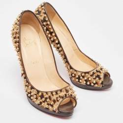 Christian Louboutin Brown Leopard Print Calfhair Yolanda Spike Pumps Size 40.5