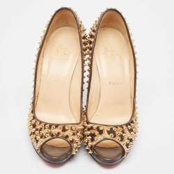 Christian Louboutin Brown Leopard Print Calfhair Yolanda Spike Pumps Size 40.5