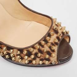 Christian Louboutin Brown Leopard Print Calfhair Yolanda Spike Pumps Size 40.5