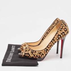 Christian Louboutin Brown Leopard Print Calfhair Yolanda Spike Pumps Size 40.5